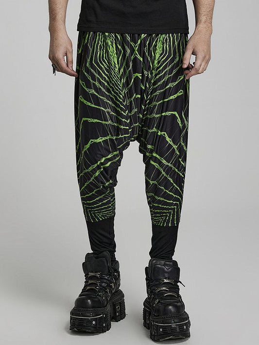 Cyber Knit False Two-Piece Trousers Black and Green