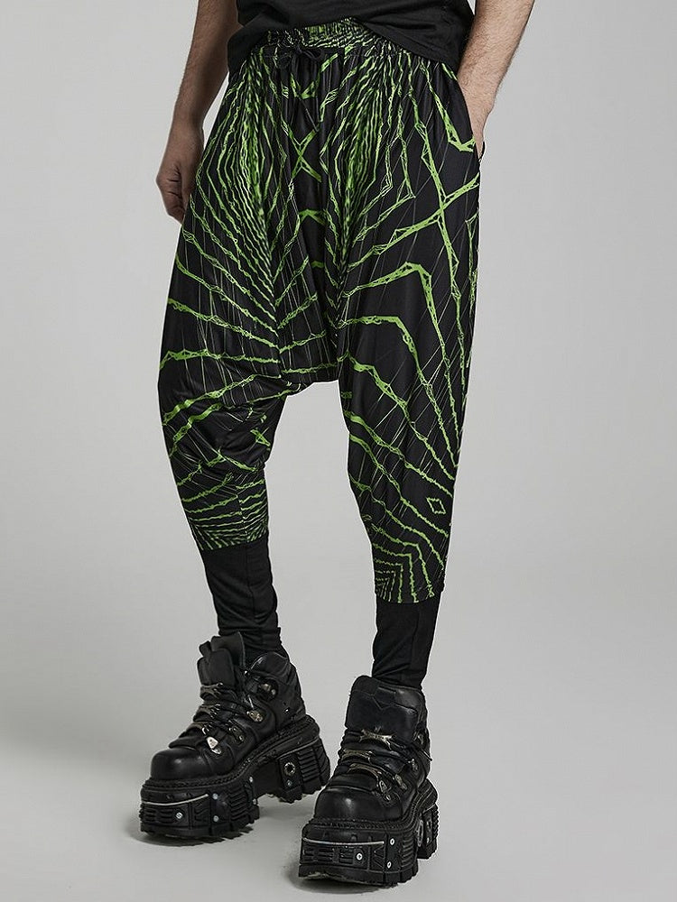 Cyber Knit False Two-Piece Trousers Black and Green