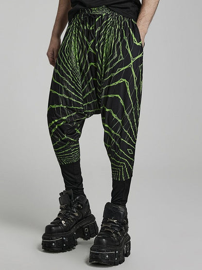 Cyber Knit False Two-Piece Trousers Black and Green