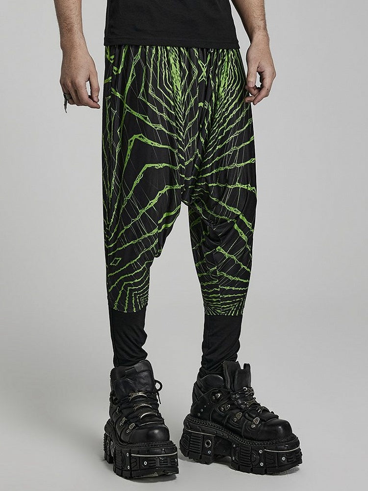 Cyber Knit False Two-Piece Trousers Black and Green