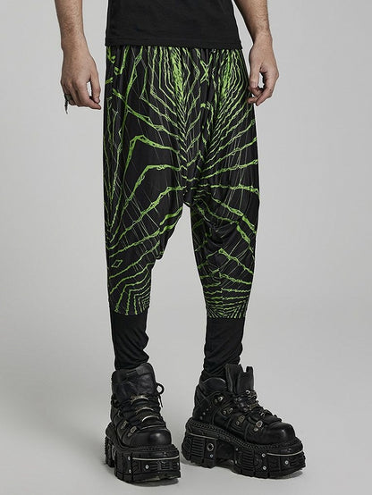 Cyber Knit False Two-Piece Trousers Black and Green
