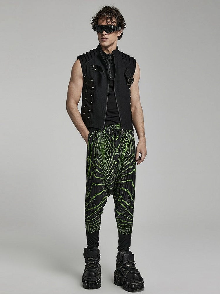 Cyber Knit False Two-Piece Trousers Black and Green