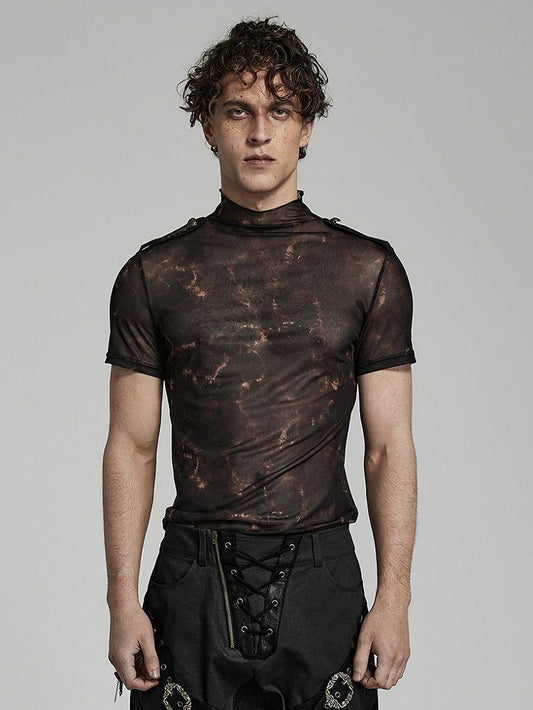 Doomsday Printed Mesh T-shirt Black and Coffee