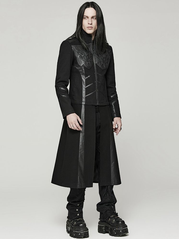 Black Cyber Handsome Jacket Detachable Front Open Skirt
