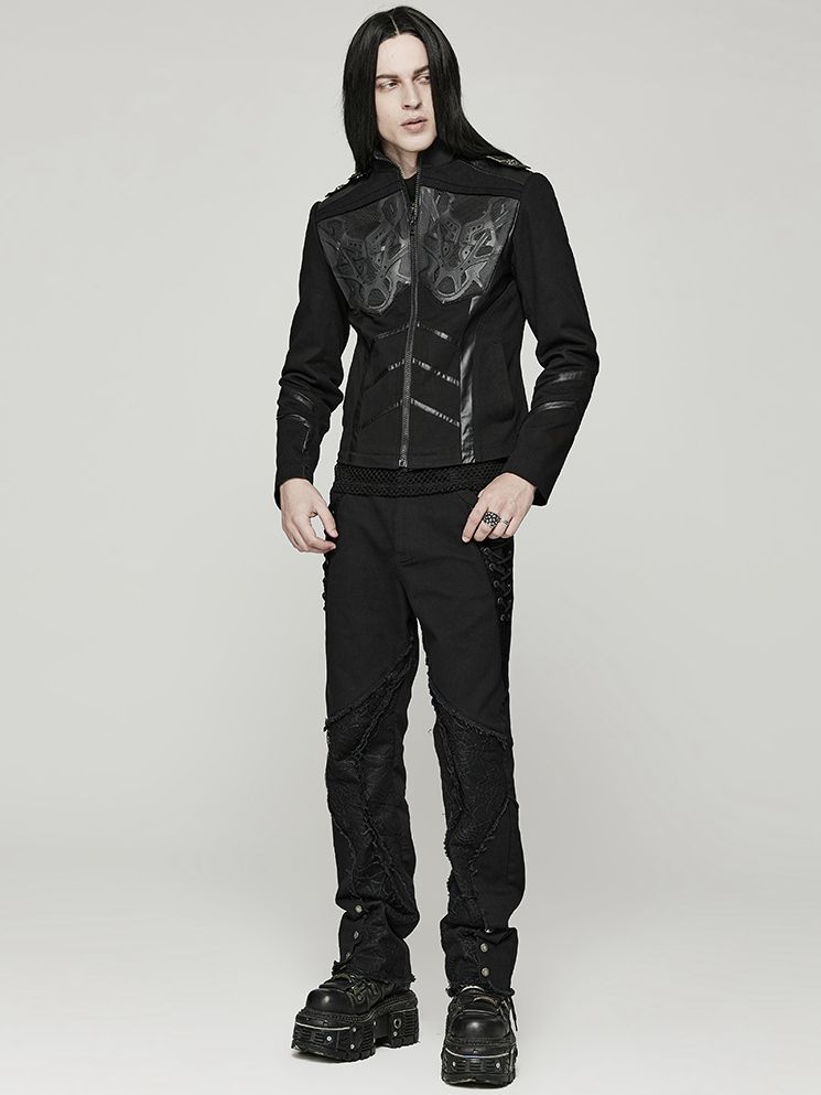 Black Cyber Handsome Jacket Detachable Front Open Skirt