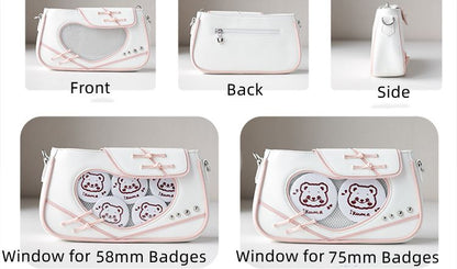 Heart Window Black and Red Qi/Han Style Ita Shoulder Bag Knot Buttons Design