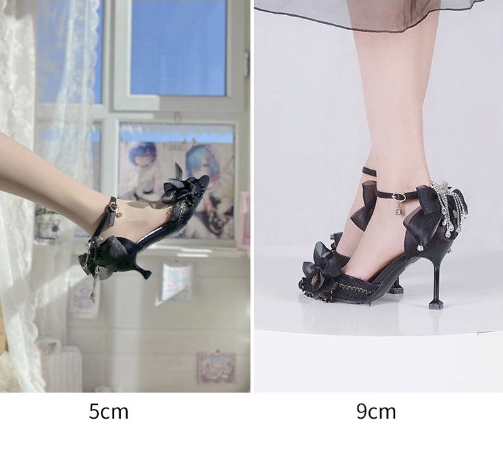 Clearance - Size 37 Rhinestone Decorated White 5CM Ankle Strap High Heels