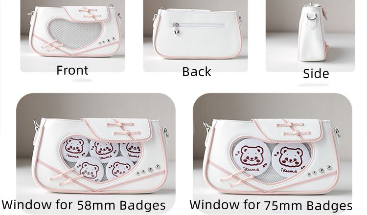 Heart Window Black and Purple Ita Shoulder Bag Knot Buttons Design