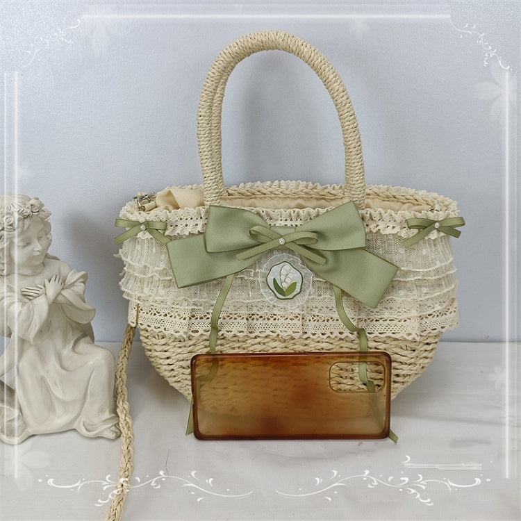 5 Color Options Lace Trim Bow Pastoral Tote Bag