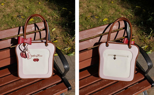 White Toast-shaped Tote Bag with Bowknots