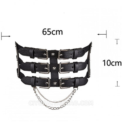 Punk Techwear Black Waist Belt with Chain