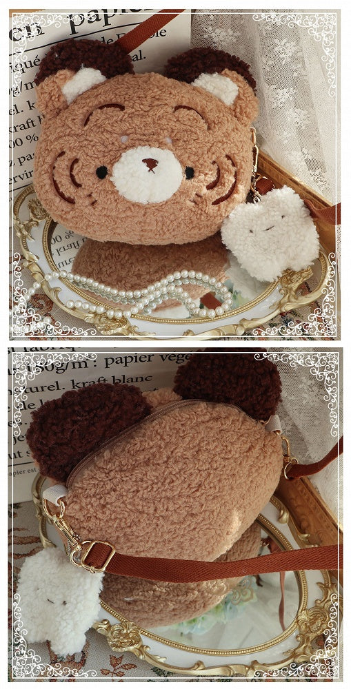 Tiger and Teeth Plush Tiger Head-Shaped Crossbody