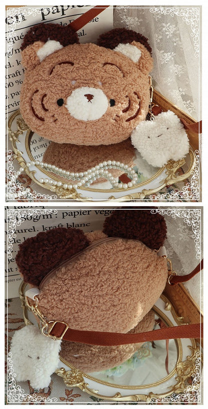 Tiger and Teeth Plush Tiger Head-Shaped Crossbody