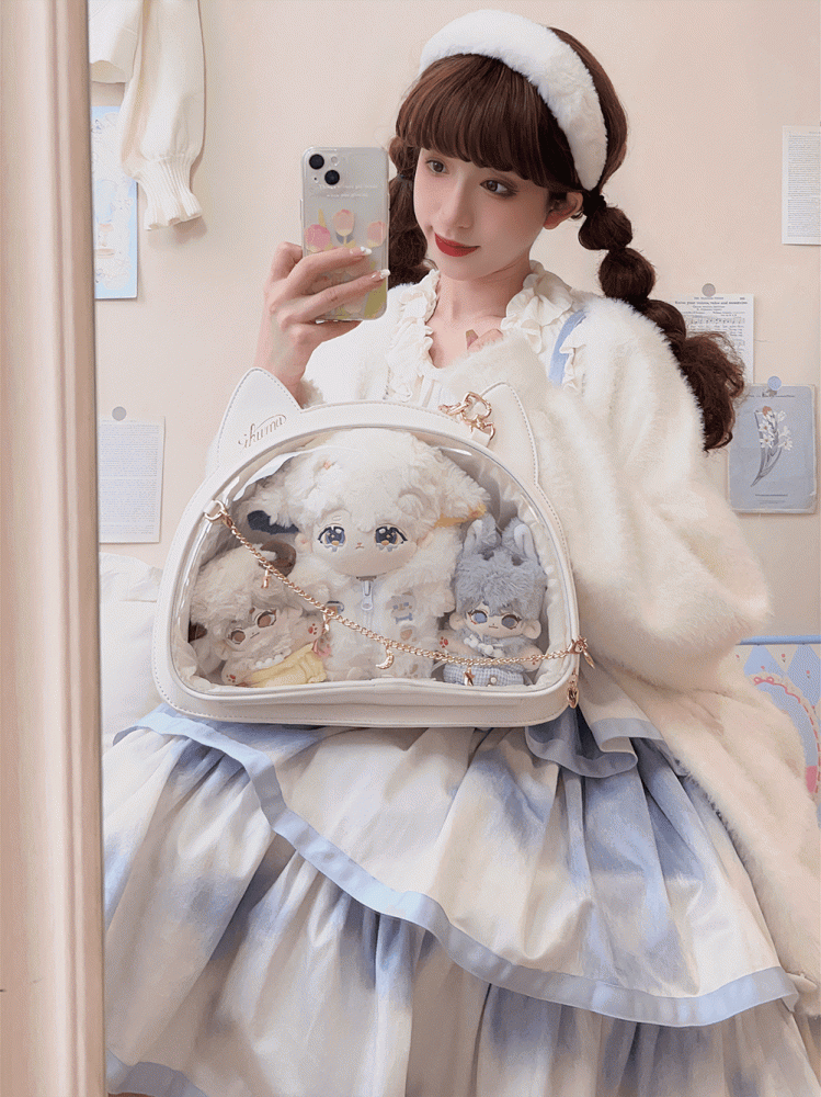 White / Black Cat Head Shaped Ita Backpack