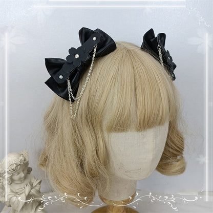 4 Color Options Detachable Chain Bow PU Hairclips