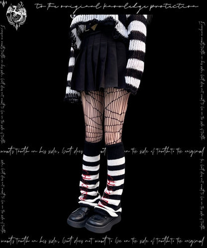 Punk Red/ Black Striped Pattern Leg Warmers