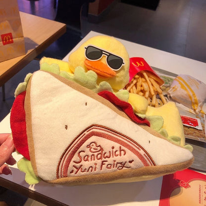 Plush Duck Design Sandwich Shaped Crossbody Bag