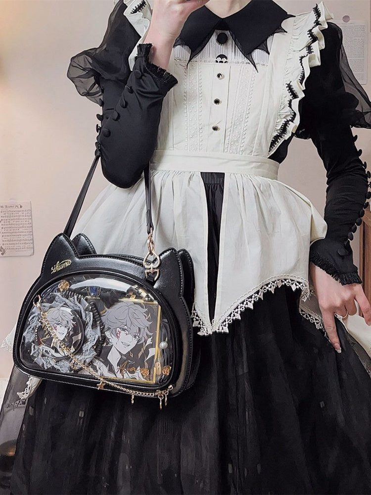 Kitty Head Shaped Ita Shoulder Bag Black / Green / White /Silver White