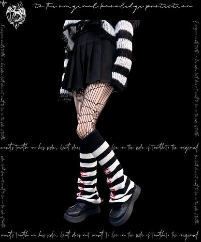 Punk Red/ Black Striped Pattern Leg Warmers