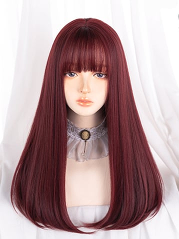 Clearance-Rose Red Long Straight Synthetic Wig