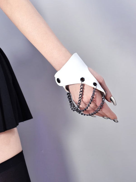 Black / White PU Chain Glove