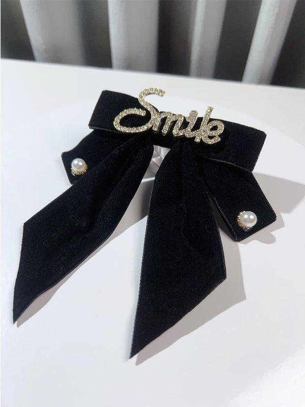 Rhinestone Letters Decorative Bow Tie with Pin Black /Wine Red /Dark Green