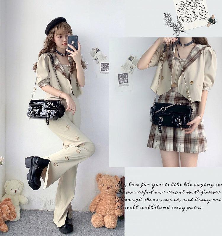 Fold-over Flap Metal Chain Design Shoulder Bag