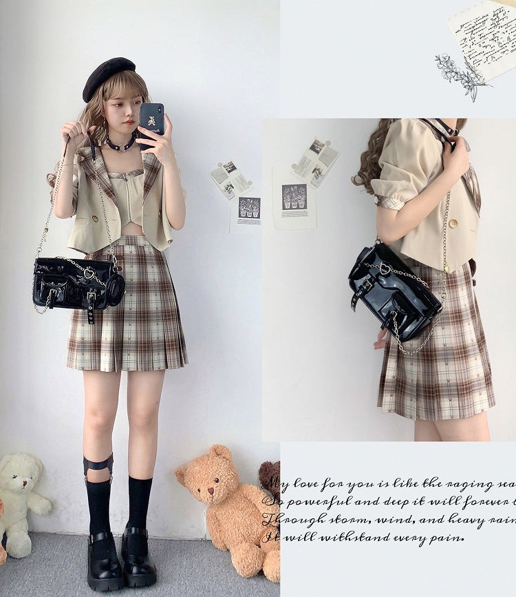 Fold-over Flap Metal Chain Design Shoulder Bag