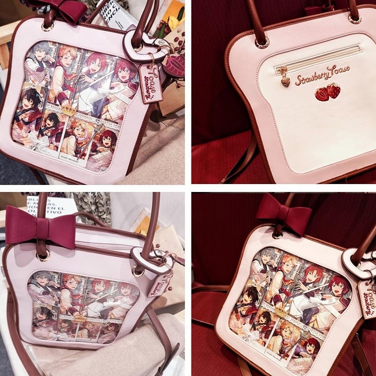 Pink Toast-shaped Ita Tote Bag with Bowknots