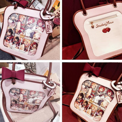 Pink Toast-shaped Ita Tote Bag with Bowknots