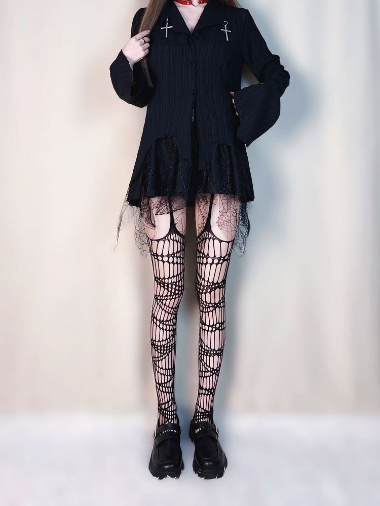 Punk Black Cut-out Design Fishnet Tights