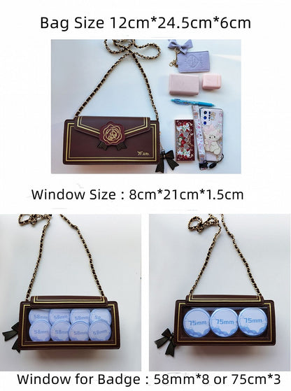 Rose Design Black Envelope Shaped Crossbody Ita Bag