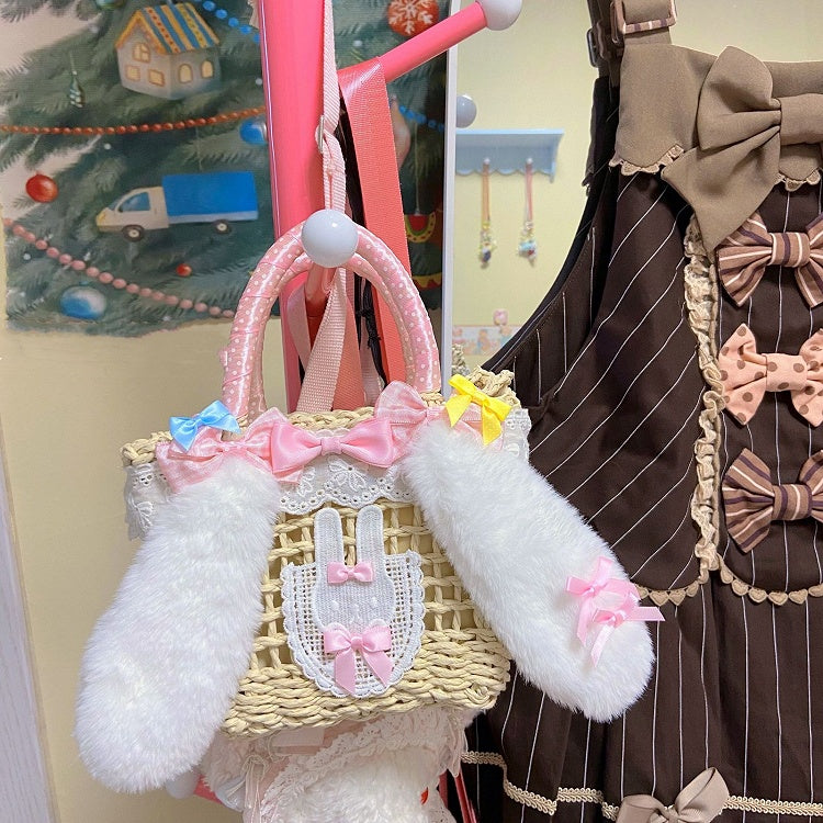 Plush Rabbit Ears Design Pink/Red Bowknots Lolita Bag