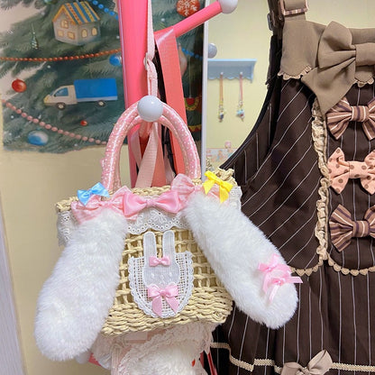 Plush Rabbit Ears Design Pink/Red Bowknots Lolita Bag