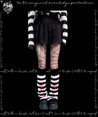 Punk Red/ Black Striped Pattern Leg Warmers