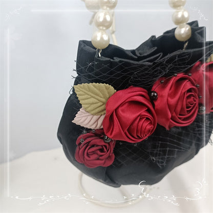 Handmade Rose Details White / Black Tote Bag