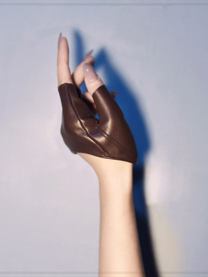 Cyberpunk PU Half-hand Gloves Black/White/Wine Red/Coffee