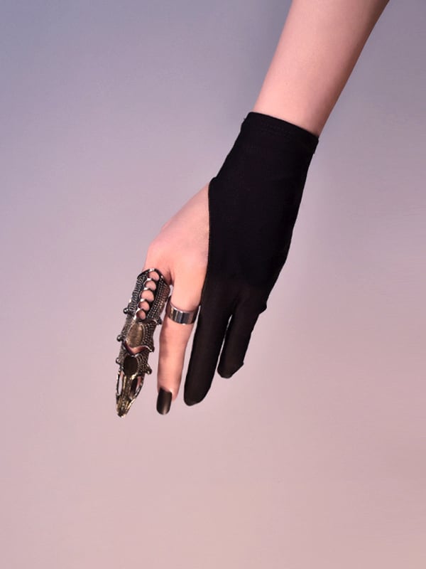 Black Cyberpunk Two-finger Half Hand Gloves