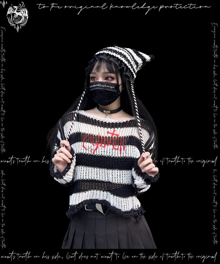 Punk White/ Red Cat Ear Design Knitted Hat