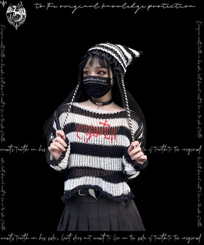 Punk White/ Red Cat Ear Design Knitted Hat