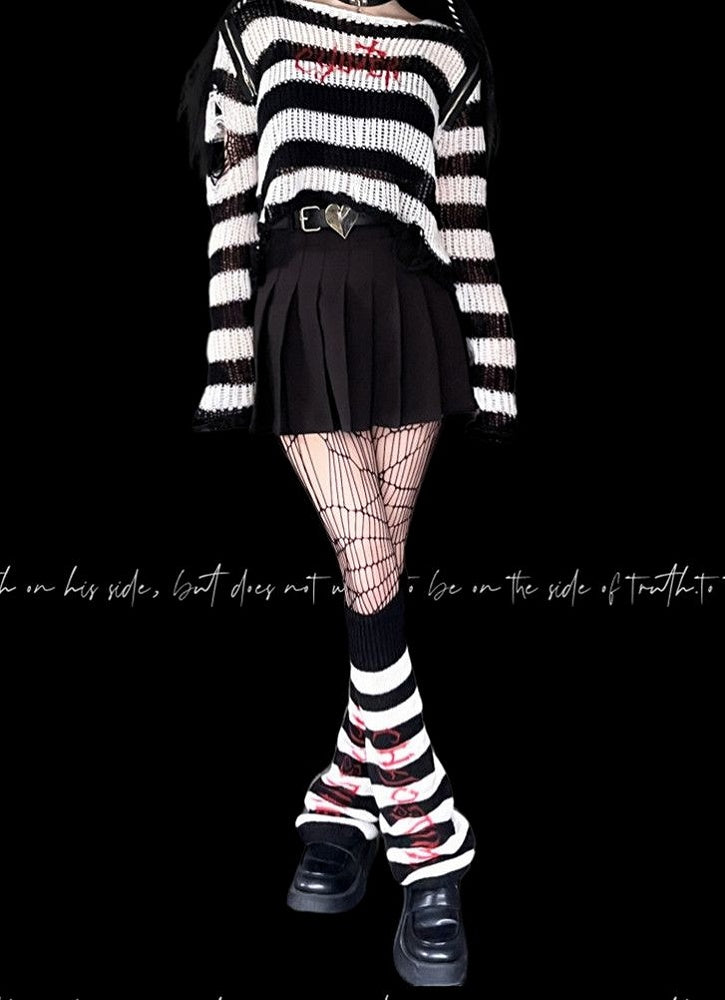 Punk Red/ Black Striped Pattern Leg Warmers