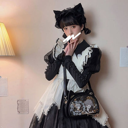 Kitty Head Shaped Ita Shoulder Bag Black / Green / White /Silver White