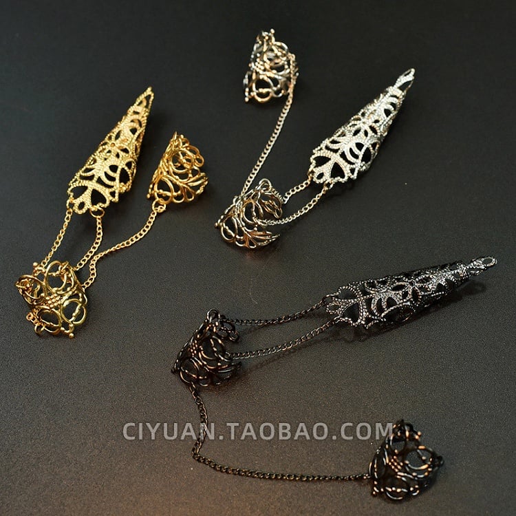 Gothic Punk Black/Silver/Gold Chain Ring