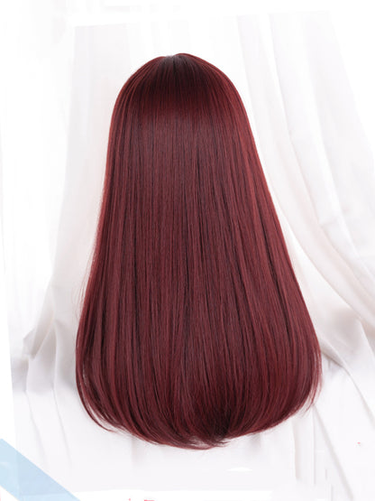 Clearance-Rose Red Long Straight Synthetic Wig