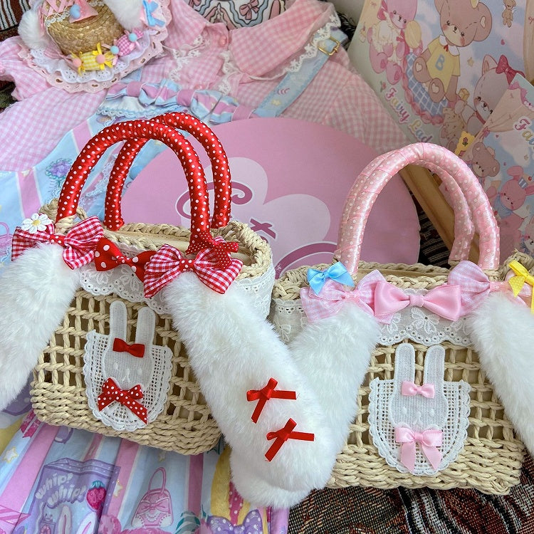Plush Rabbit Ears Design Pink/Red Bowknots Lolita Bag