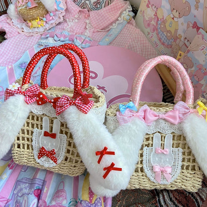 Plush Rabbit Ears Design Pink/Red Bowknots Lolita Bag