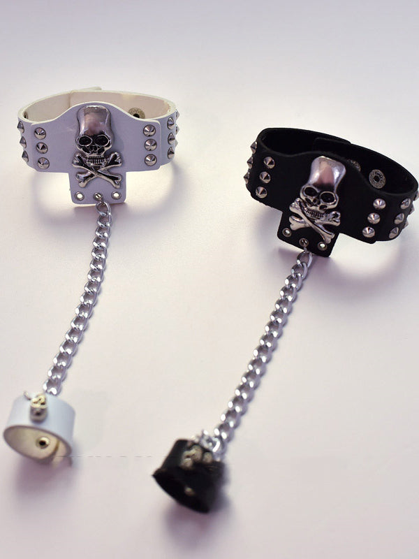 Skeleton and Studs Design Black/White Bracelet with Ring