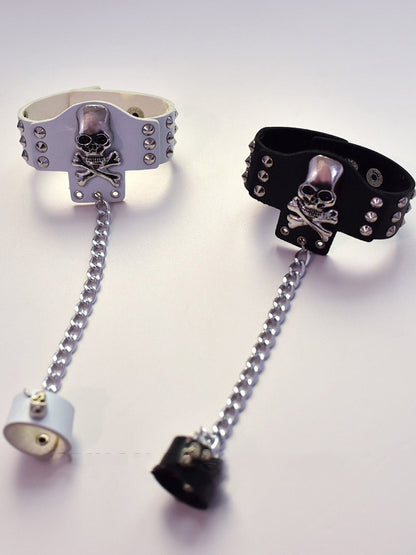 Skeleton and Studs Design Black/White Bracelet with Ring
