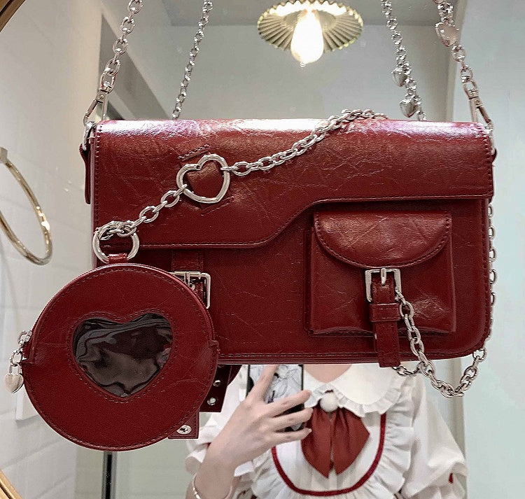 Fold-over Flap Metal Chain Design Shoulder Bag