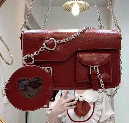 Fold-over Flap Metal Chain Design Shoulder Bag